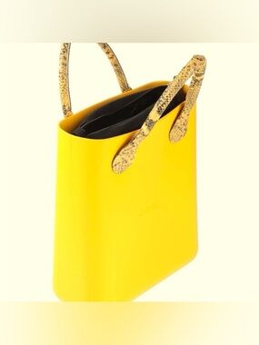 O Bag Yellow with Python Short Handles Made in Italy.